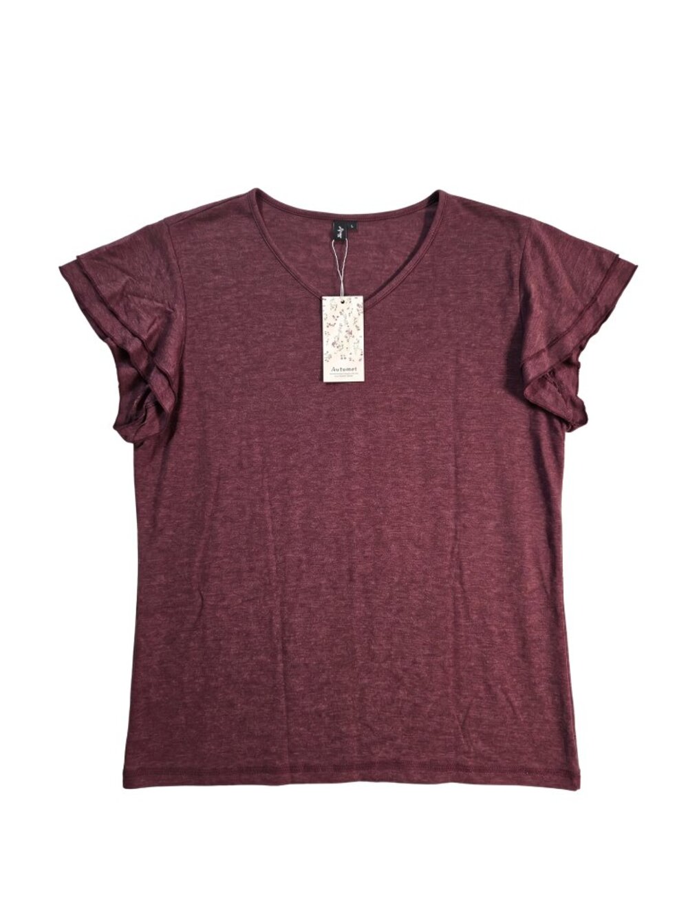 NWT | Automet Wine Red V-Neck Top | Tiered Ruffle Sleeves | Size Large
